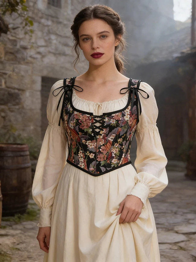 Renaissance Vintage Floral Schnürkorsett-Bustier-Top
