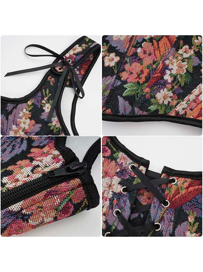 Renaissance Vintage Floral Schnürkorsett-Bustier-Top