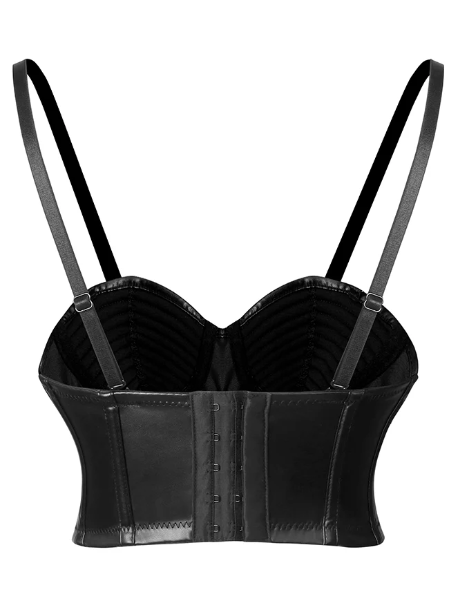 Gothic Spaghettiträger Kunstleder Bustier Crop Top mit Schnallen