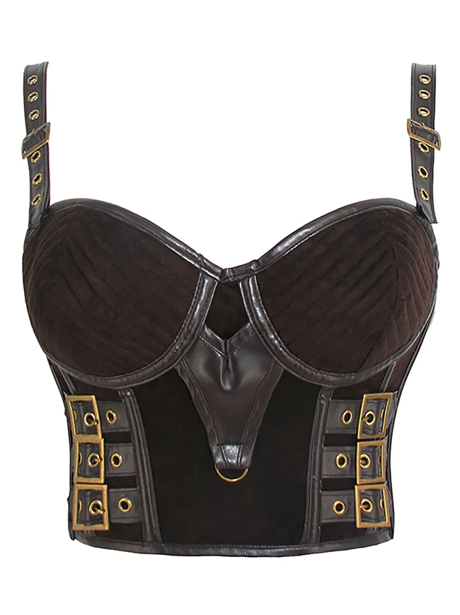Gothic Spaghettiträger Kunstleder Bustier Crop Top mit Schnallen