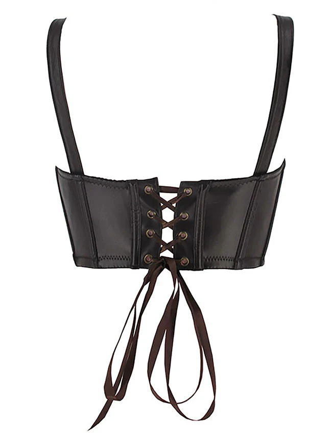Gothic Spaghettiträger Kunstleder Bustier Crop Top mit Schnallen