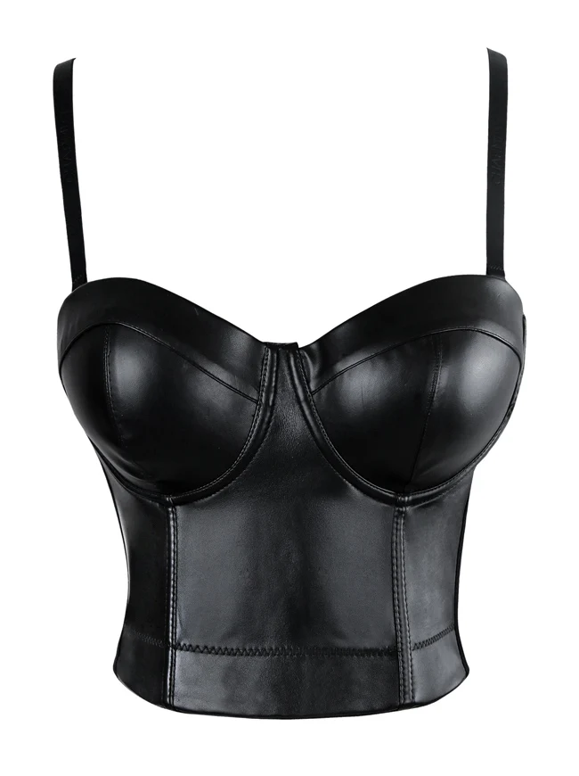 Spaghettiträger PU Leder Bustier Crop Top Korsett BH