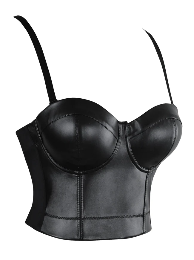 Spaghettiträger PU Leder Bustier Crop Top Korsett BH