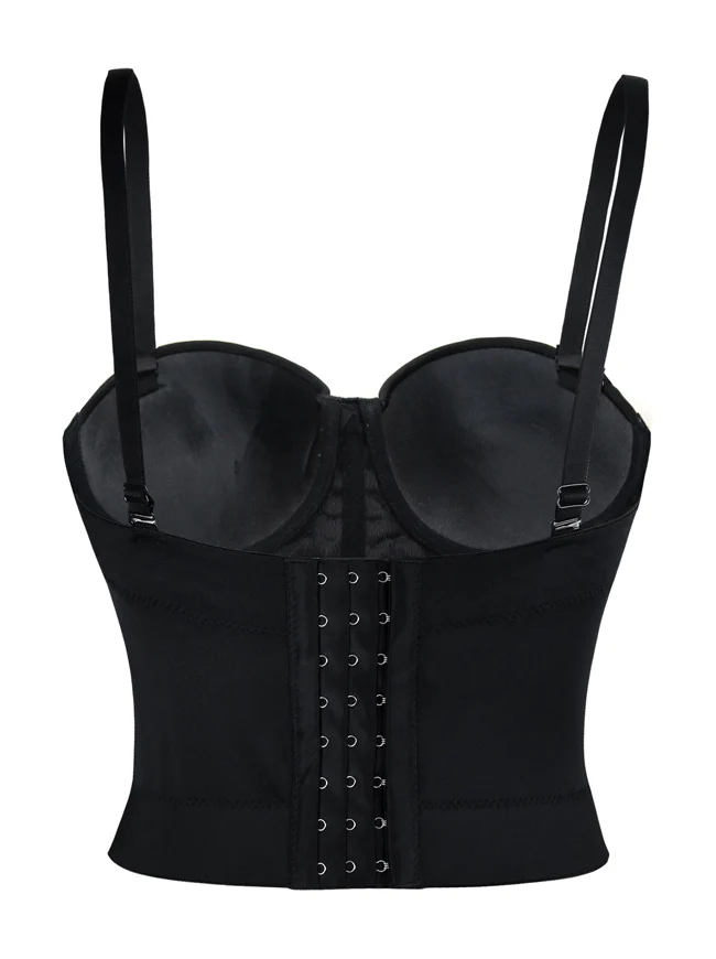 Spaghettiträger PU Leder Bustier Crop Top Korsett BH