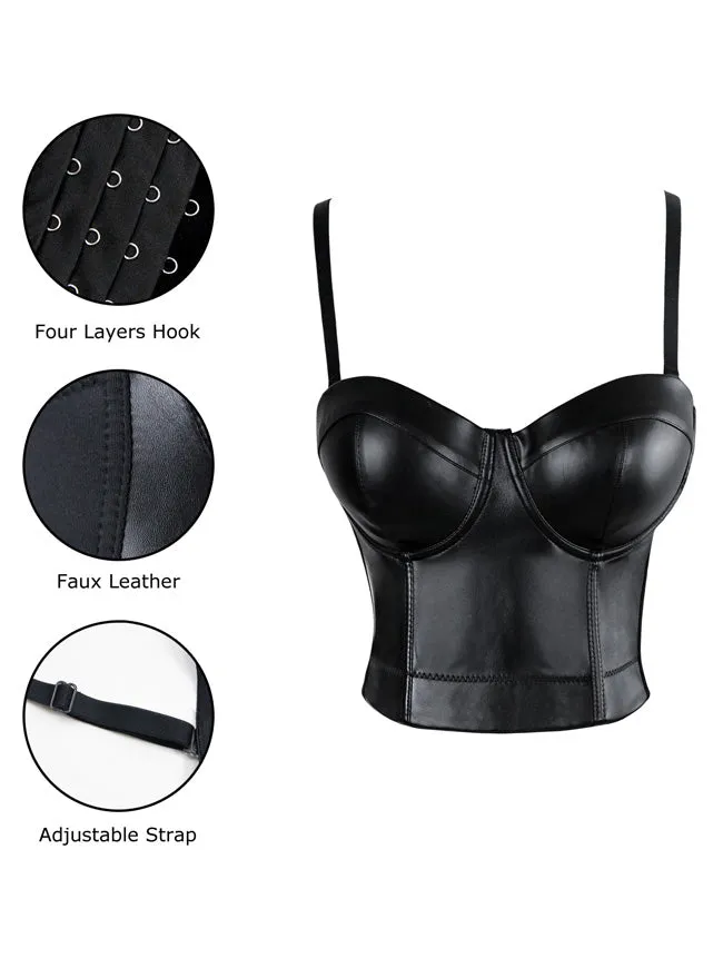 Spaghettiträger PU Leder Bustier Crop Top Korsett BH