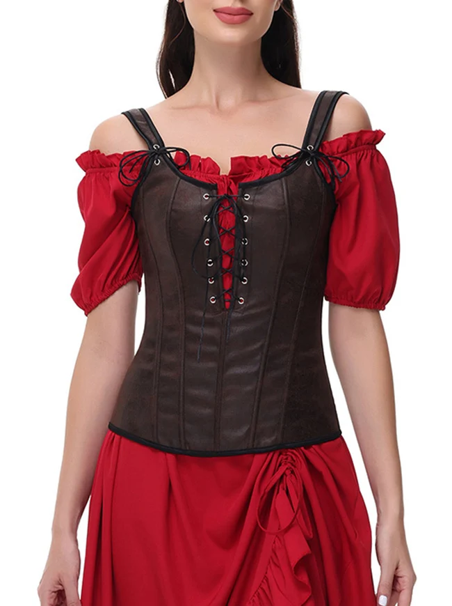 Renaissance Vintage Schnür-Piraten-Überbrustkorsett-Bustier mit Reißverschluss
