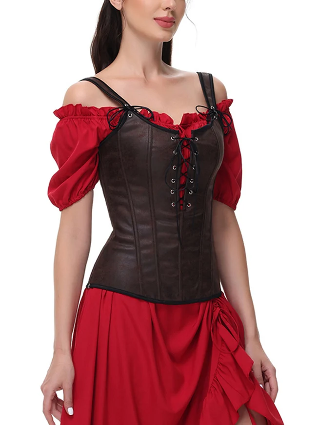 Renaissance Vintage Schnür-Piraten-Überbrustkorsett-Bustier mit Reißverschluss