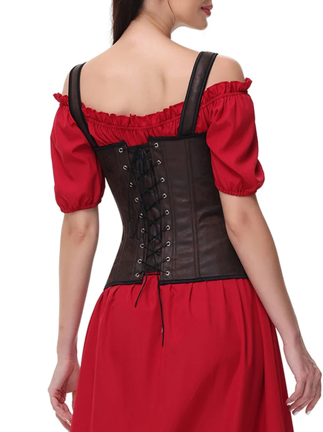 Renaissance Vintage Schnür-Piraten-Überbrustkorsett-Bustier mit Reißverschluss