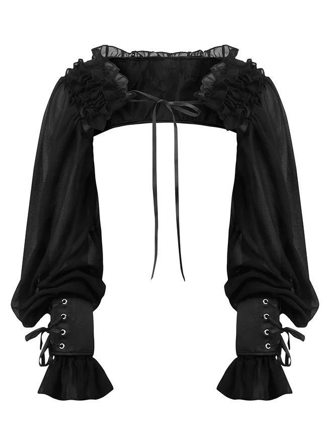 Bolero-Shrug im gotischen viktorianischen Stil mit Rüschenbesatz und transparenten langen Ärmeln