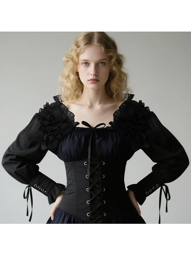 Bolero-Shrug im gotischen viktorianischen Stil mit Rüschenbesatz und transparenten langen Ärmeln