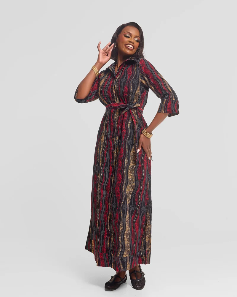 Safari by Vivo Zehra 3/4 Sleeve Maxi Dress in Kitenge - Buyu Print
