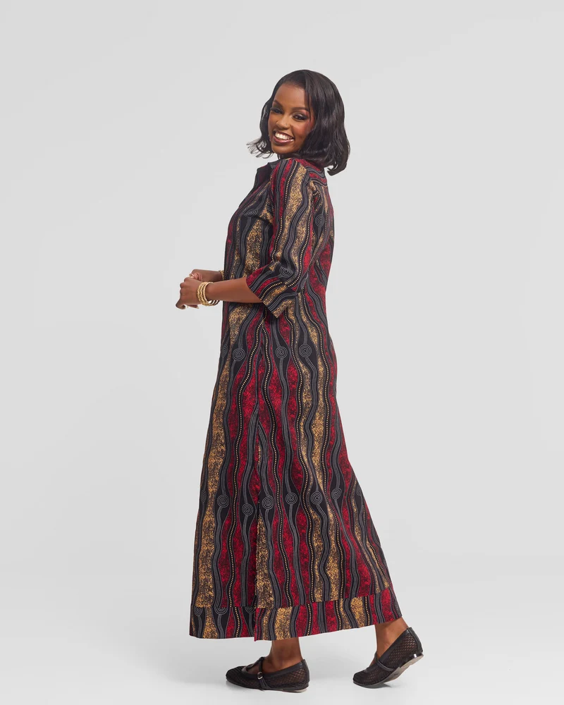 Safari by Vivo Zehra 3/4 Sleeve Maxi Dress in Kitenge - Buyu Print