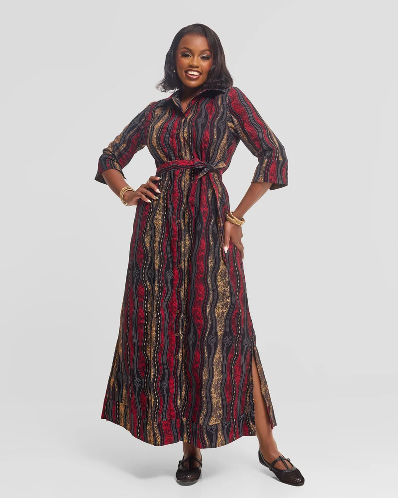 Safari by Vivo Zehra 3/4 Sleeve Maxi Dress in Kitenge - Buyu Print
