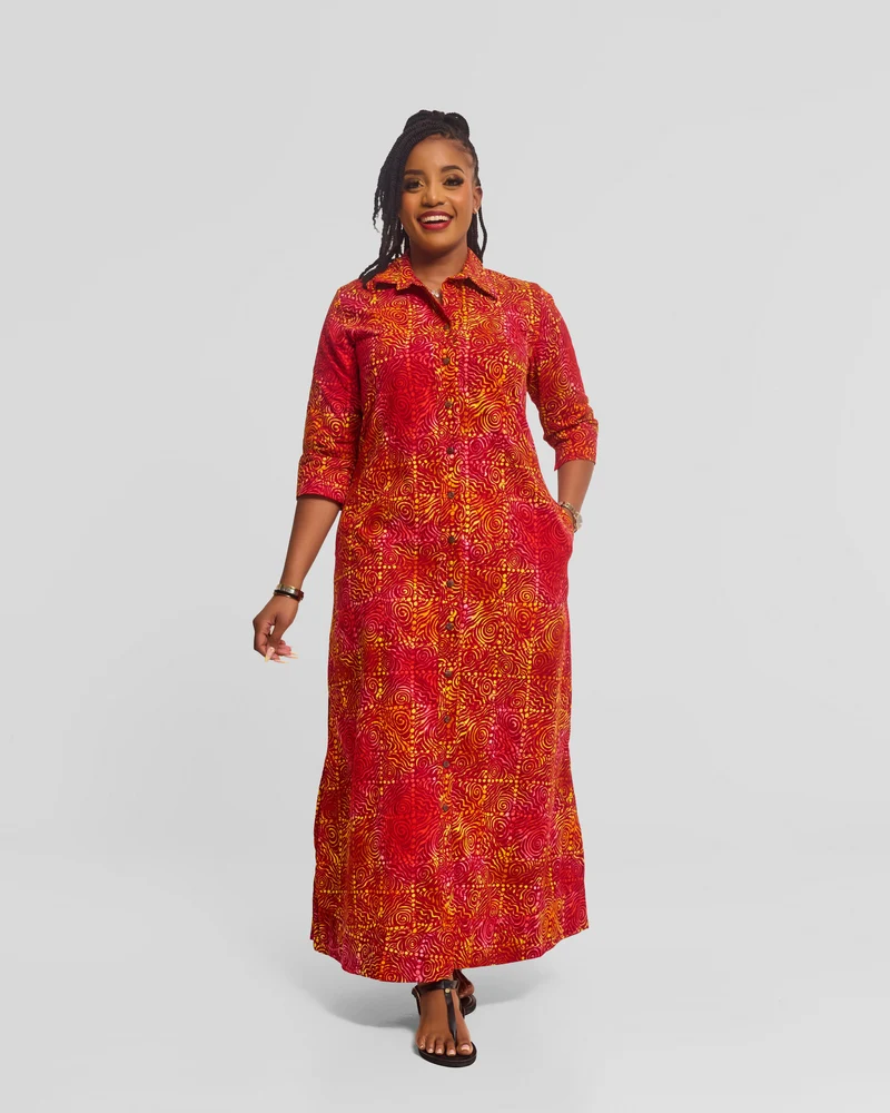 Safari by Vivo Zehra 3/4 Sleeve Maxi Dress in Kitenge - Lilo Print