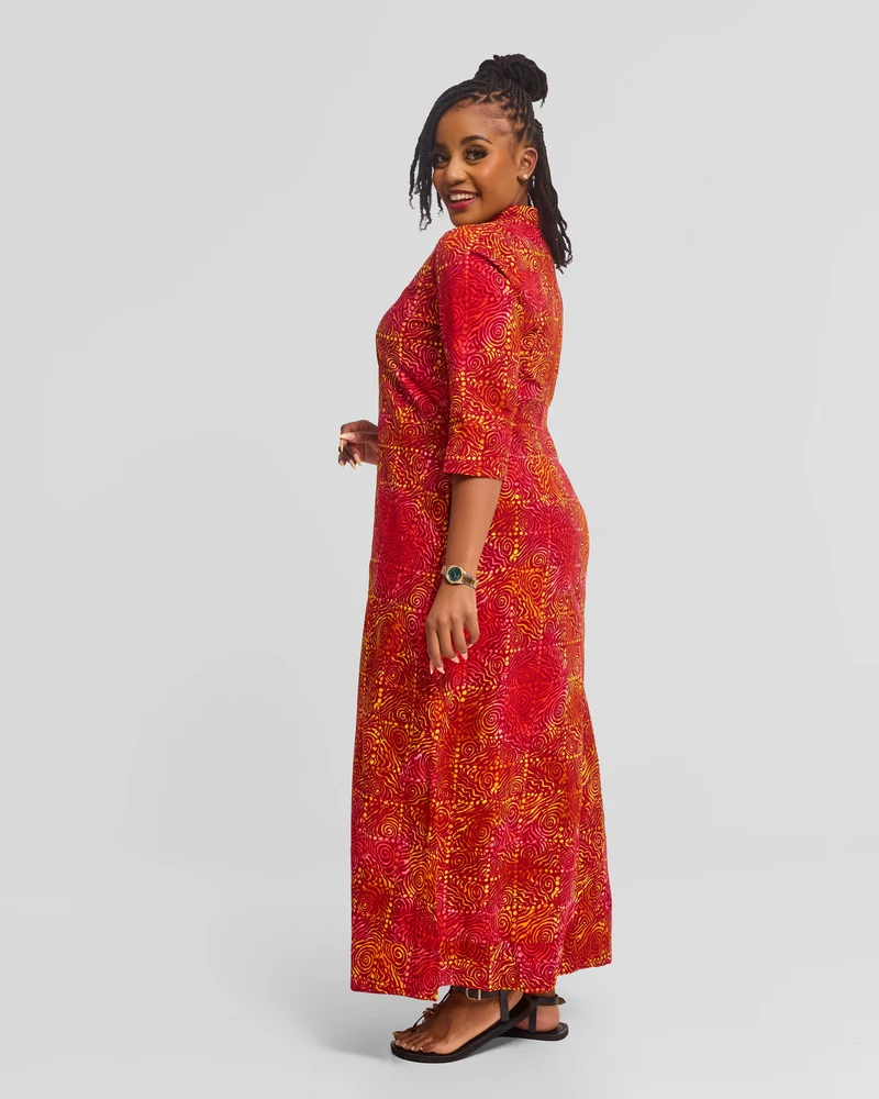 Safari by Vivo Zehra 3/4 Sleeve Maxi Dress in Kitenge - Lilo Print