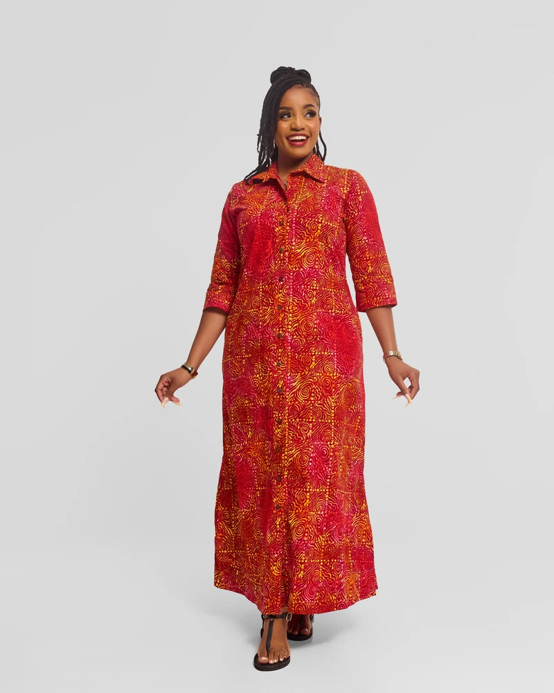 Safari by Vivo Zehra 3/4 Sleeve Maxi Dress in Kitenge - Lilo Print