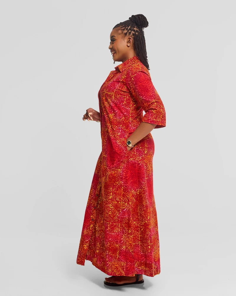 Safari by Vivo Zehra 3/4 Sleeve Maxi Dress in Kitenge - Lilo Print