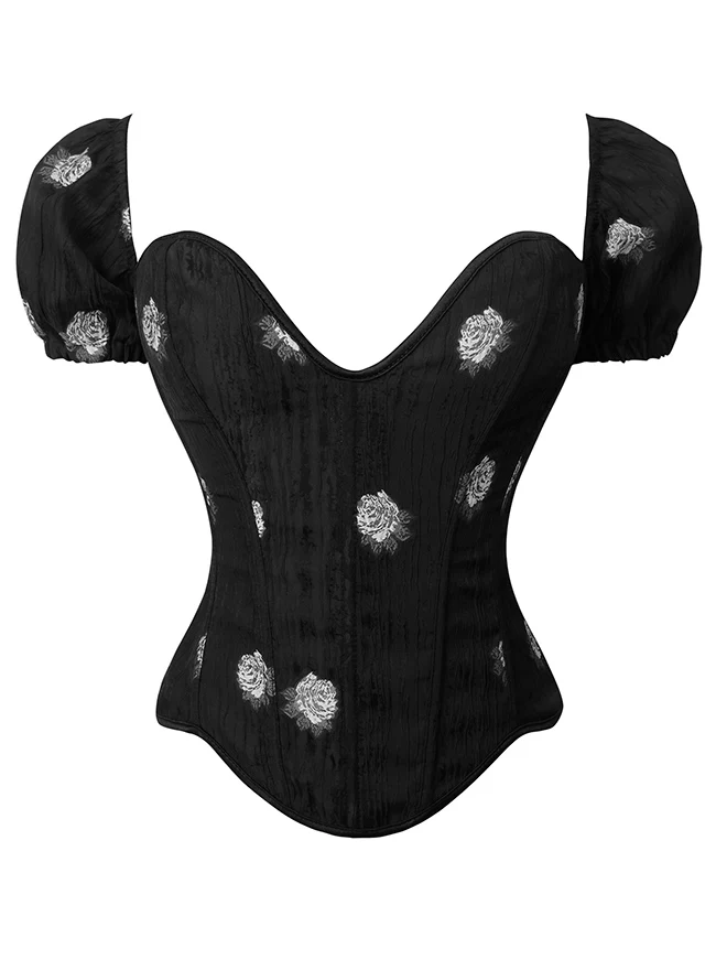 Gothic Victorian Floral Lace Up Bustier Overbust Korsett mit Ärmeln