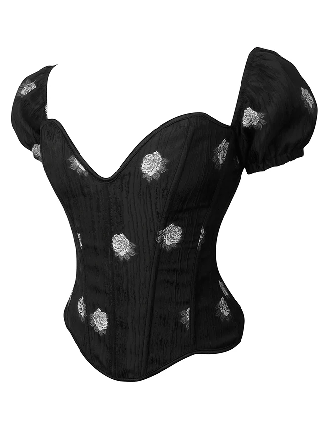Gothic Victorian Floral Lace Up Bustier Overbust Korsett mit Ärmeln