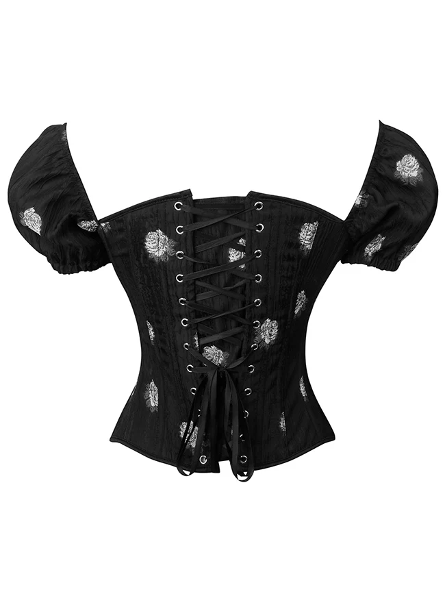Gothic Victorian Floral Lace Up Bustier Overbust Korsett mit Ärmeln