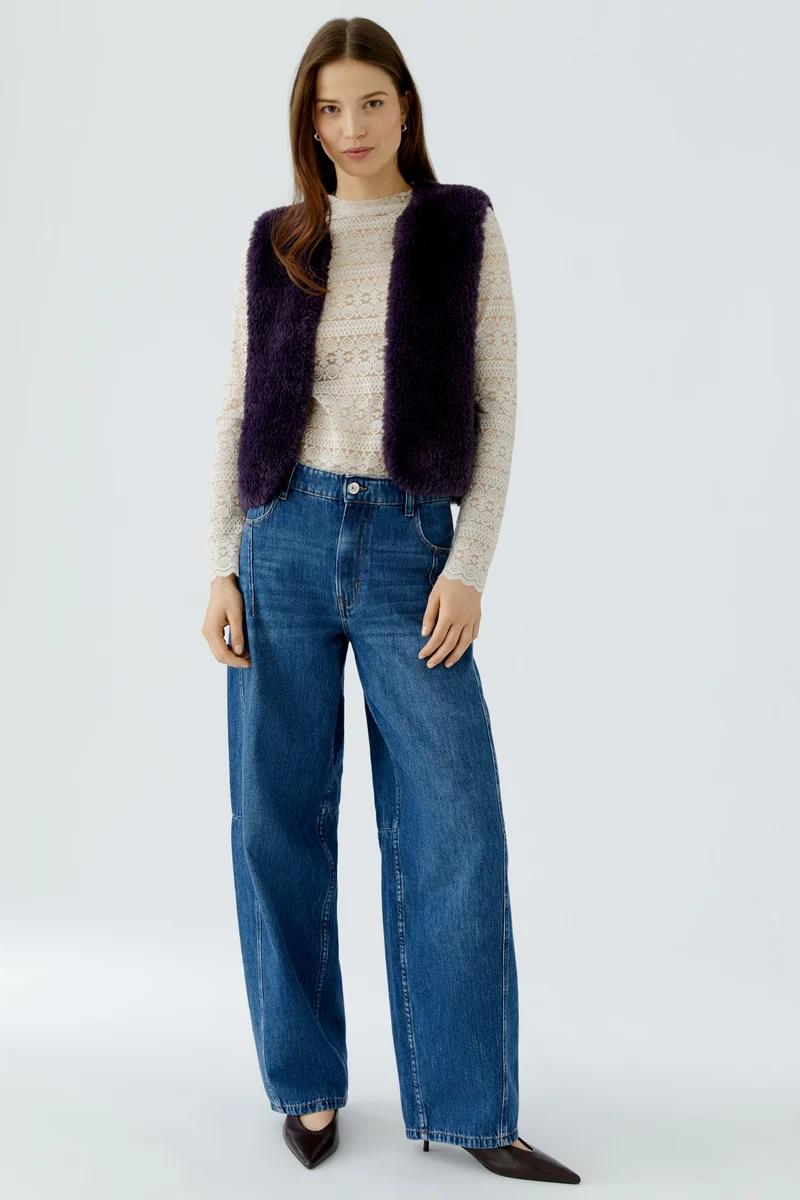Veste courte sans manches à texture pelucheuse