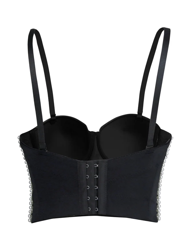 Bunter Strass Perlen Push Up Bustier Crop Top BH