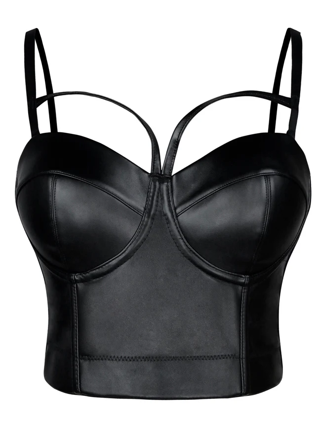 Spaghettiträger Gothic PU Leder Korsett Bustier Crop Top BH