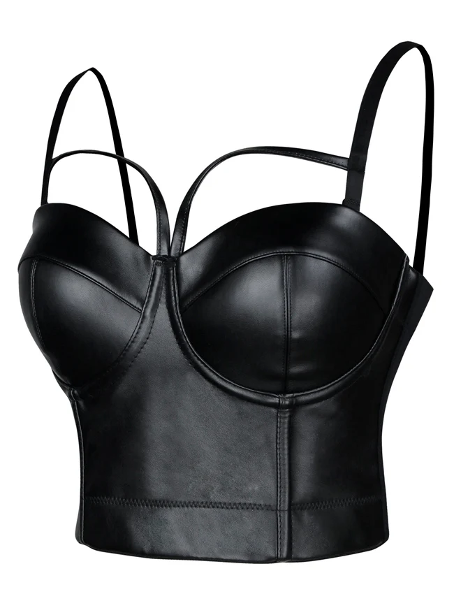 Spaghettiträger Gothic PU Leder Korsett Bustier Crop Top BH