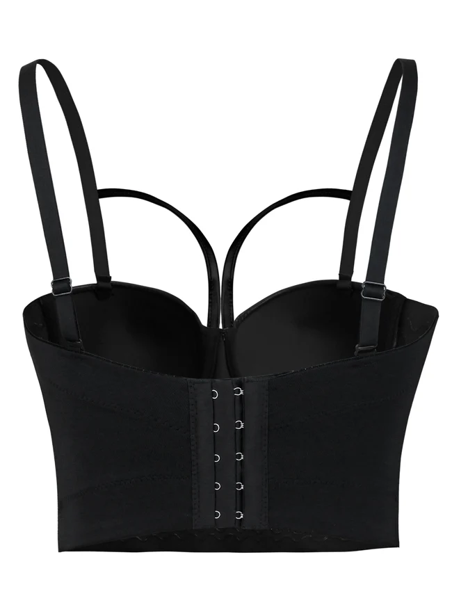 Spaghettiträger Gothic PU Leder Korsett Bustier Crop Top BH
