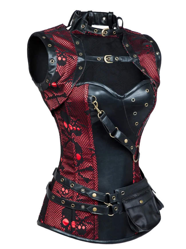 Retro Gothic Spiral Stahlstäbchen Brokat Steampunk Bustiers Korsett mit Jacke und Gürtel