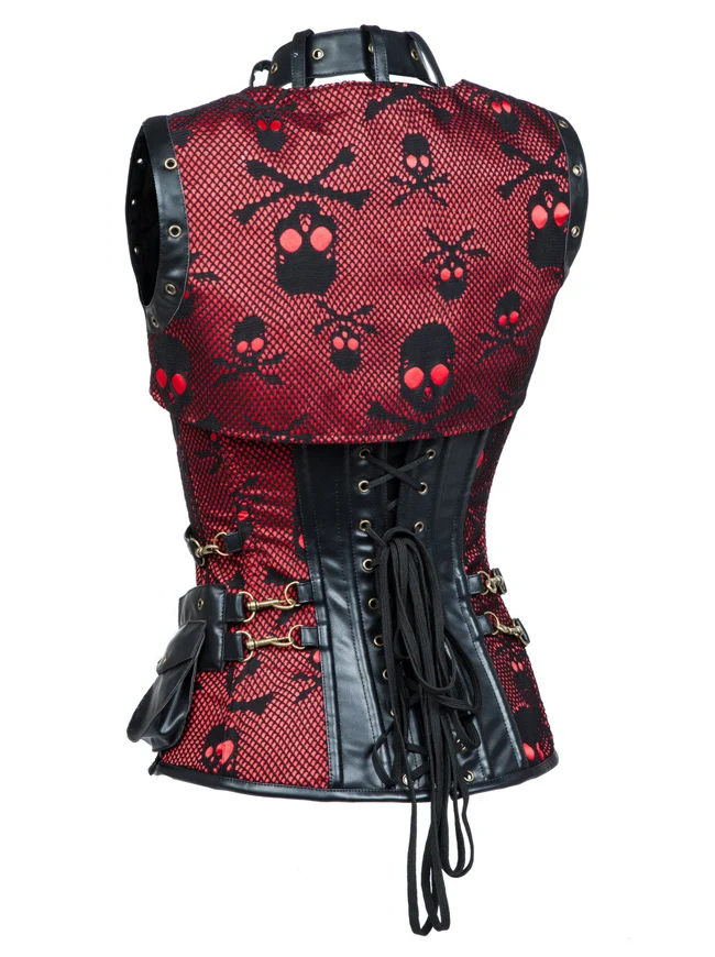 Retro Gothic Spiral Stahlstäbchen Brokat Steampunk Bustiers Korsett mit Jacke und Gürtel
