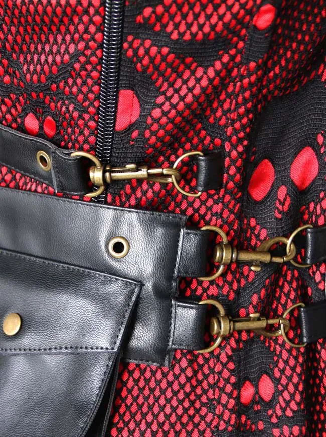 Retro Gothic Spiral Stahlstäbchen Brokat Steampunk Bustiers Korsett mit Jacke und Gürtel