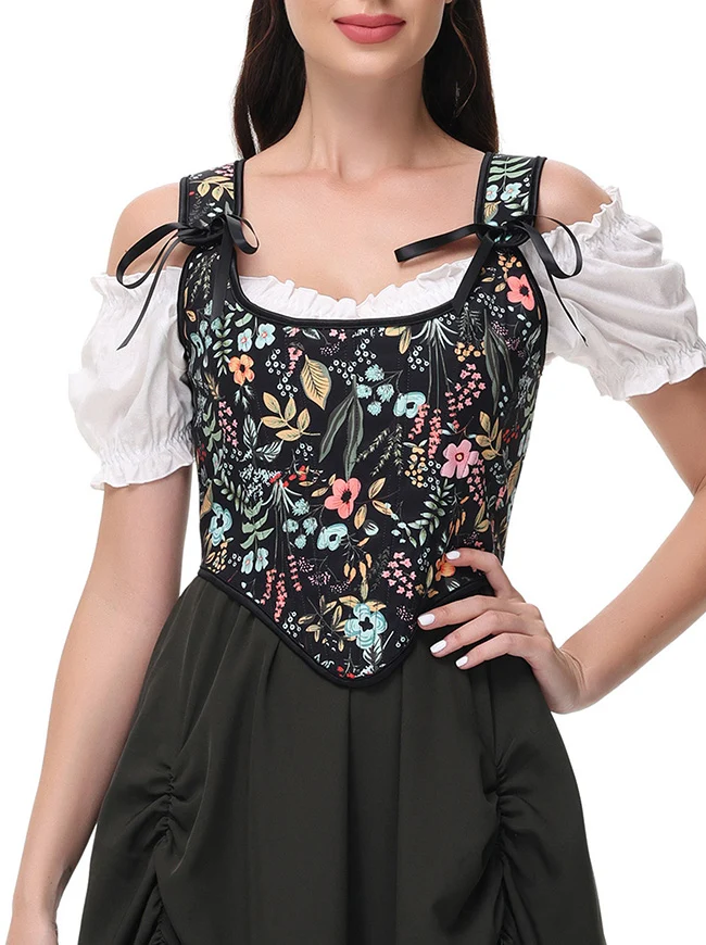 Renaissance U-Boot-Ausschnitt Überbrustkorsett mit Stäbchen, figurformendes Bustier