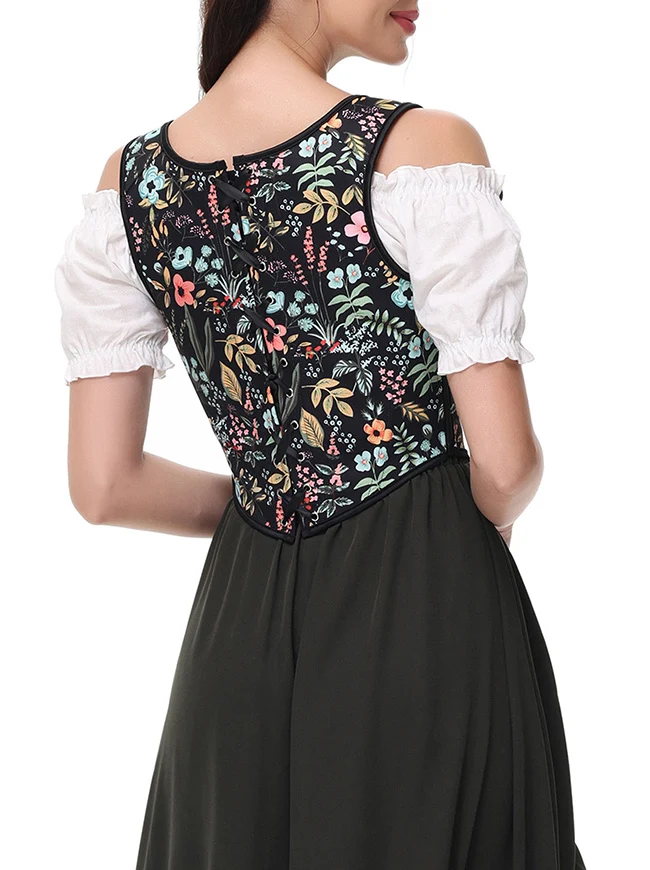 Renaissance U-Boot-Ausschnitt Überbrustkorsett mit Stäbchen, figurformendes Bustier