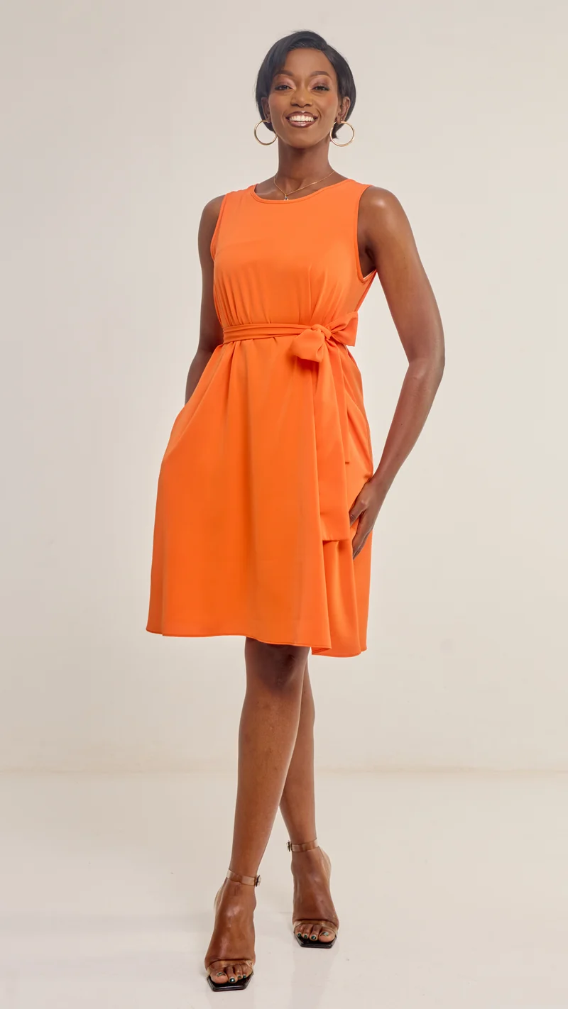 Vivo Basic Sleeveless Tent Dress in Crepe - Orange