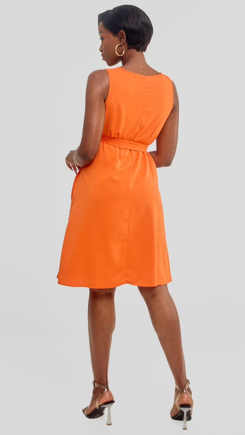 Vivo Basic Sleeveless Tent Dress in Crepe - Orange