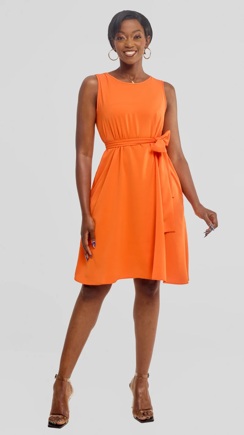 Vivo Basic Sleeveless Tent Dress in Crepe - Orange
