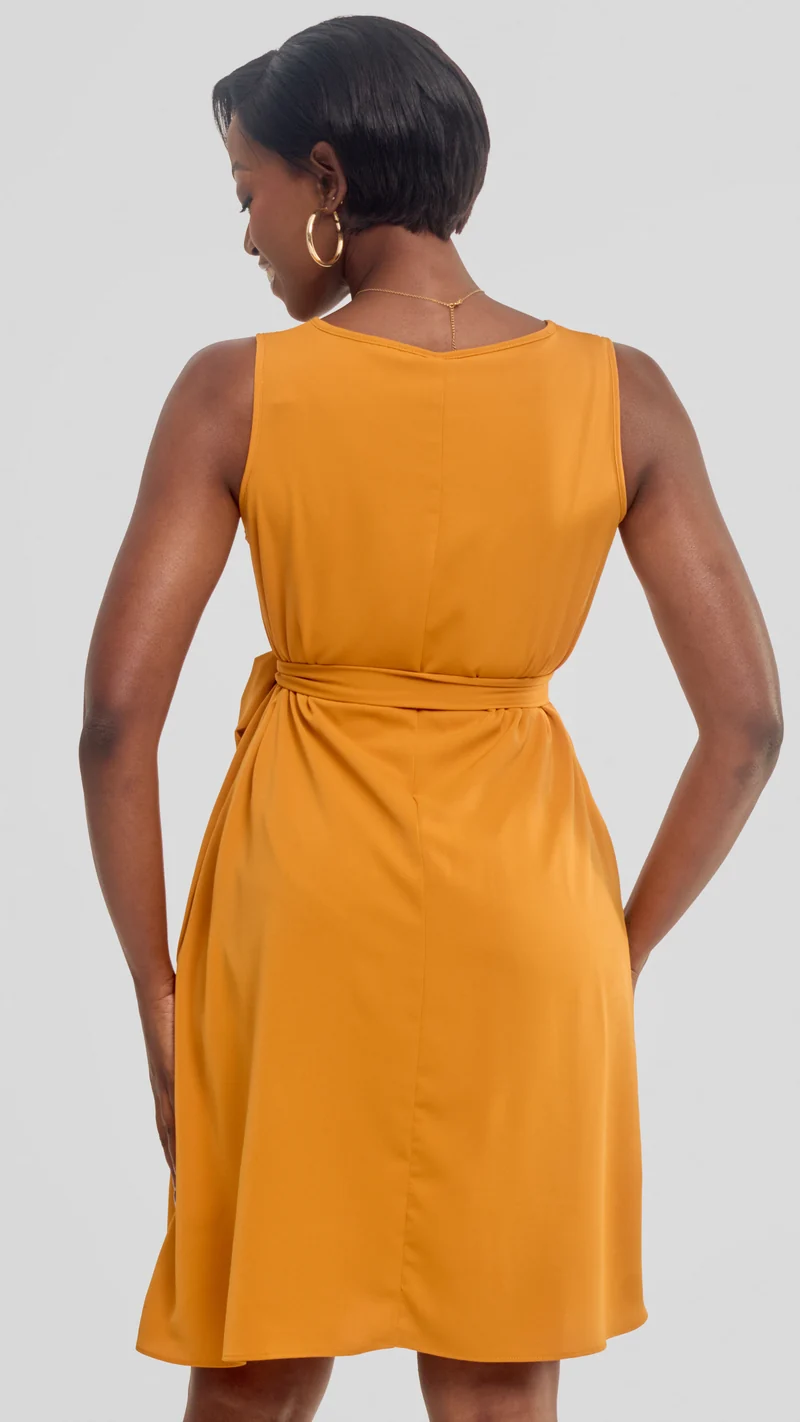 Vivo Basic Sleeveless Tent Dress in Crepe - Mustard