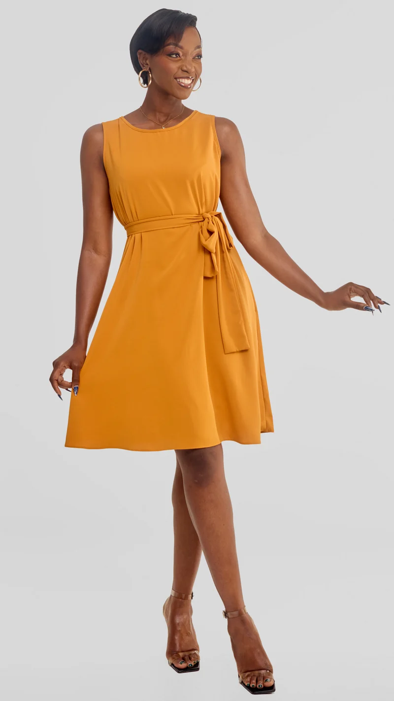 Vivo Basic Sleeveless Tent Dress in Crepe - Mustard