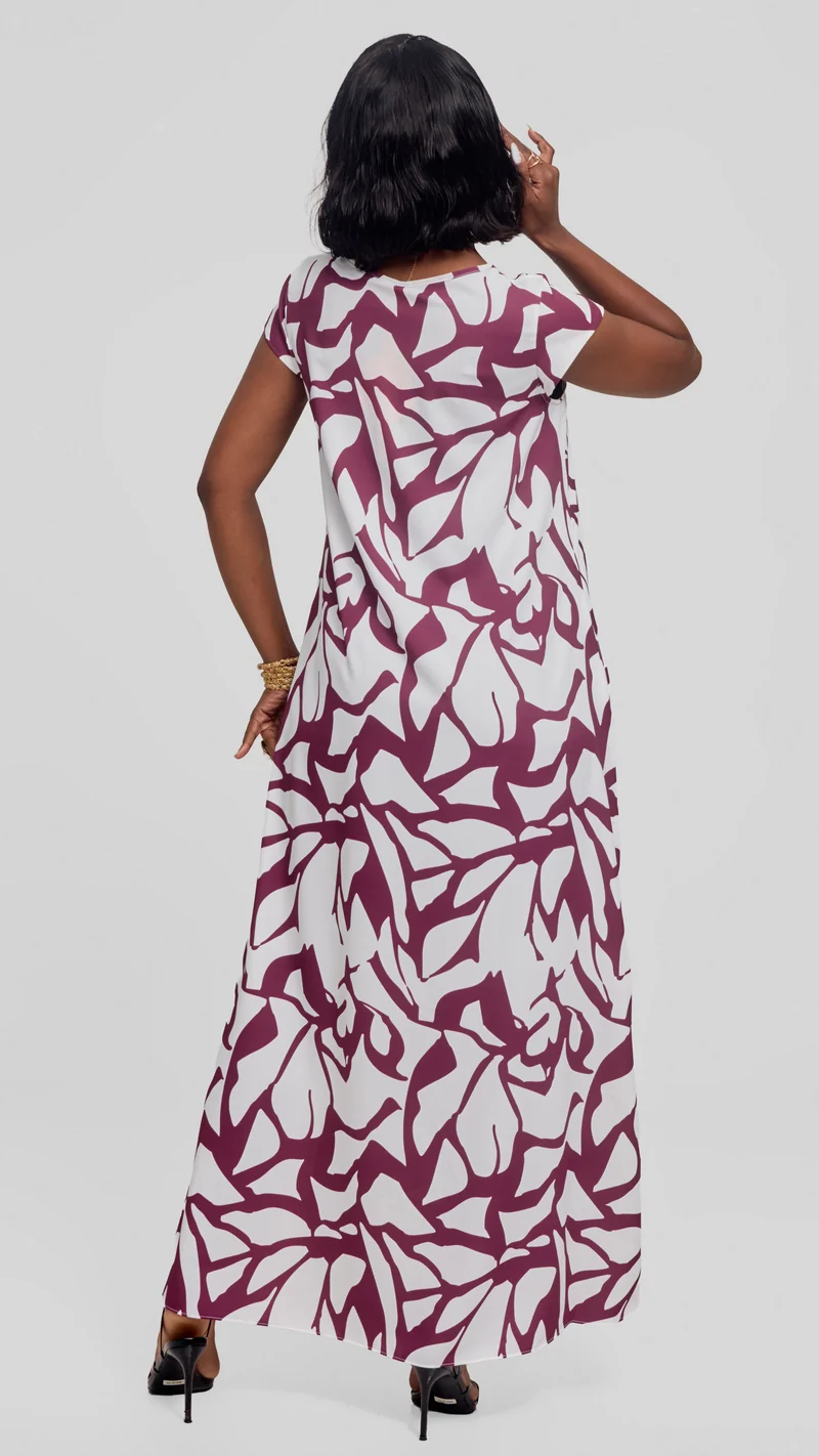 Vivo Sakari Cap Sleeve Maxi Dress in Crepe - White Mulberry Zania Print