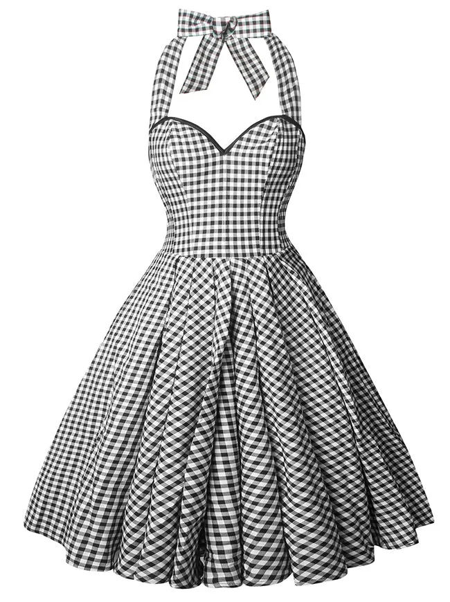 Charmian Damen 1950er Vintage ärmelloses A-Linien-Swing-Kleid mit Neckholder-Korsett im Blumenmuster