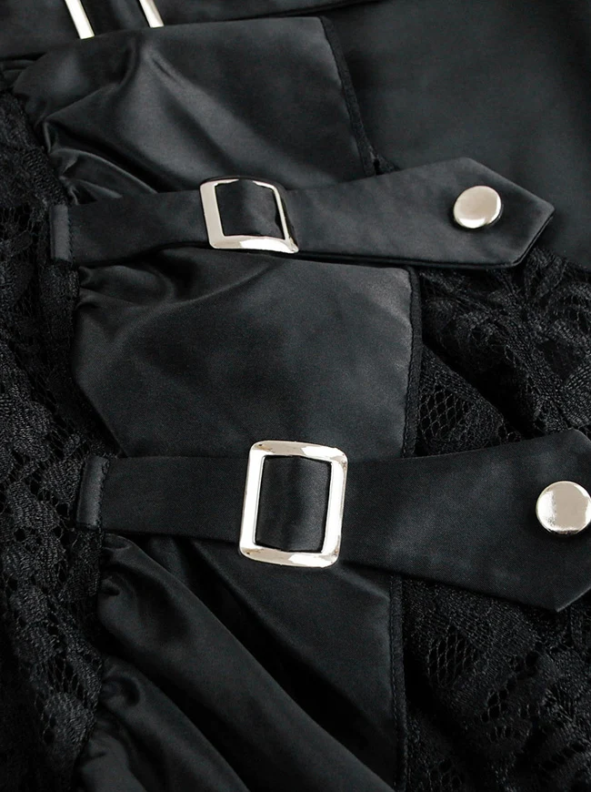 Steampunk Gothic Asymmetrischer Party-Turnierrock mit Spitzenbesatz