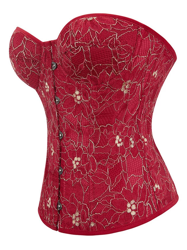 Schulterfreies Überbrustkorsett-Oberteil mit Blumenstickerei im Vintage-Stil zum Schnüren