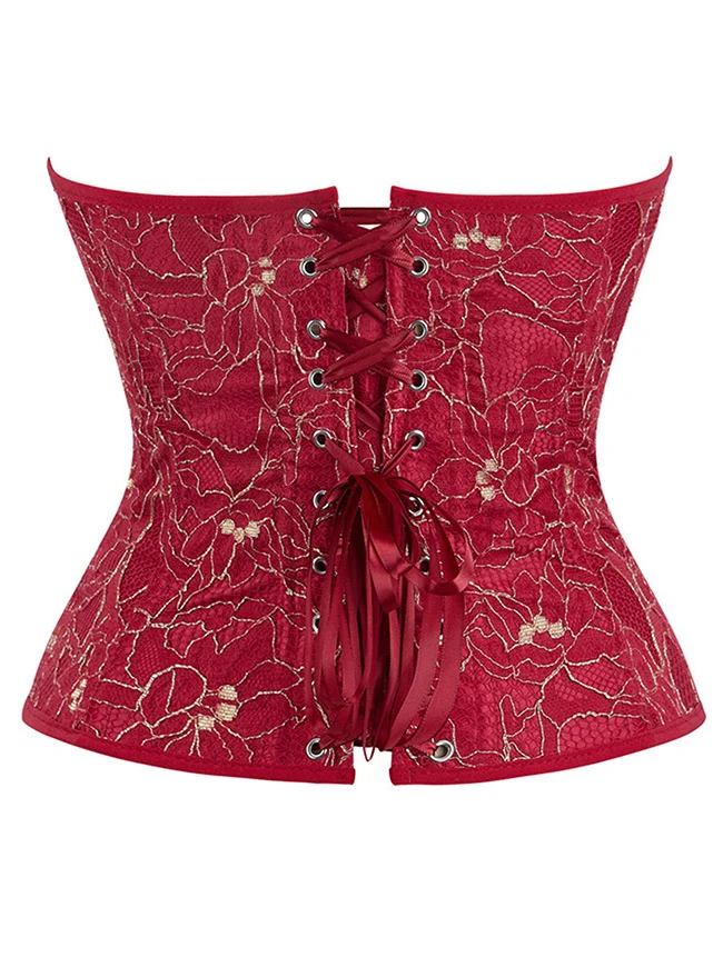 Schulterfreies Überbrustkorsett-Oberteil mit Blumenstickerei im Vintage-Stil zum Schnüren