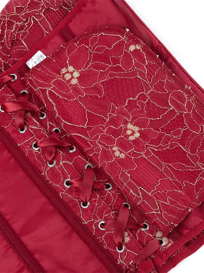 Schulterfreies Überbrustkorsett-Oberteil mit Blumenstickerei im Vintage-Stil zum Schnüren