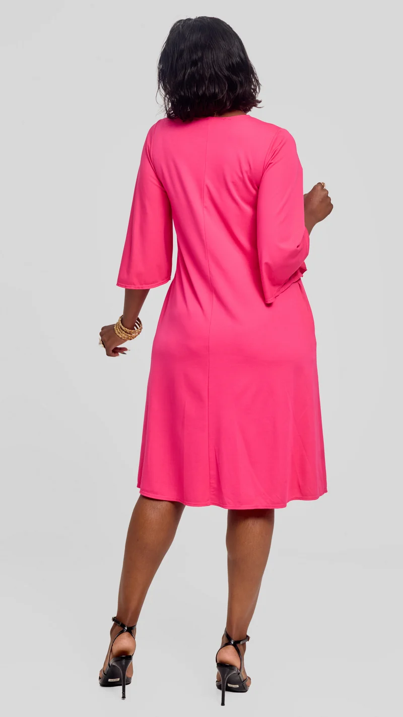 Vivo Flared Sleeve Dress in Ponte - Fuschia