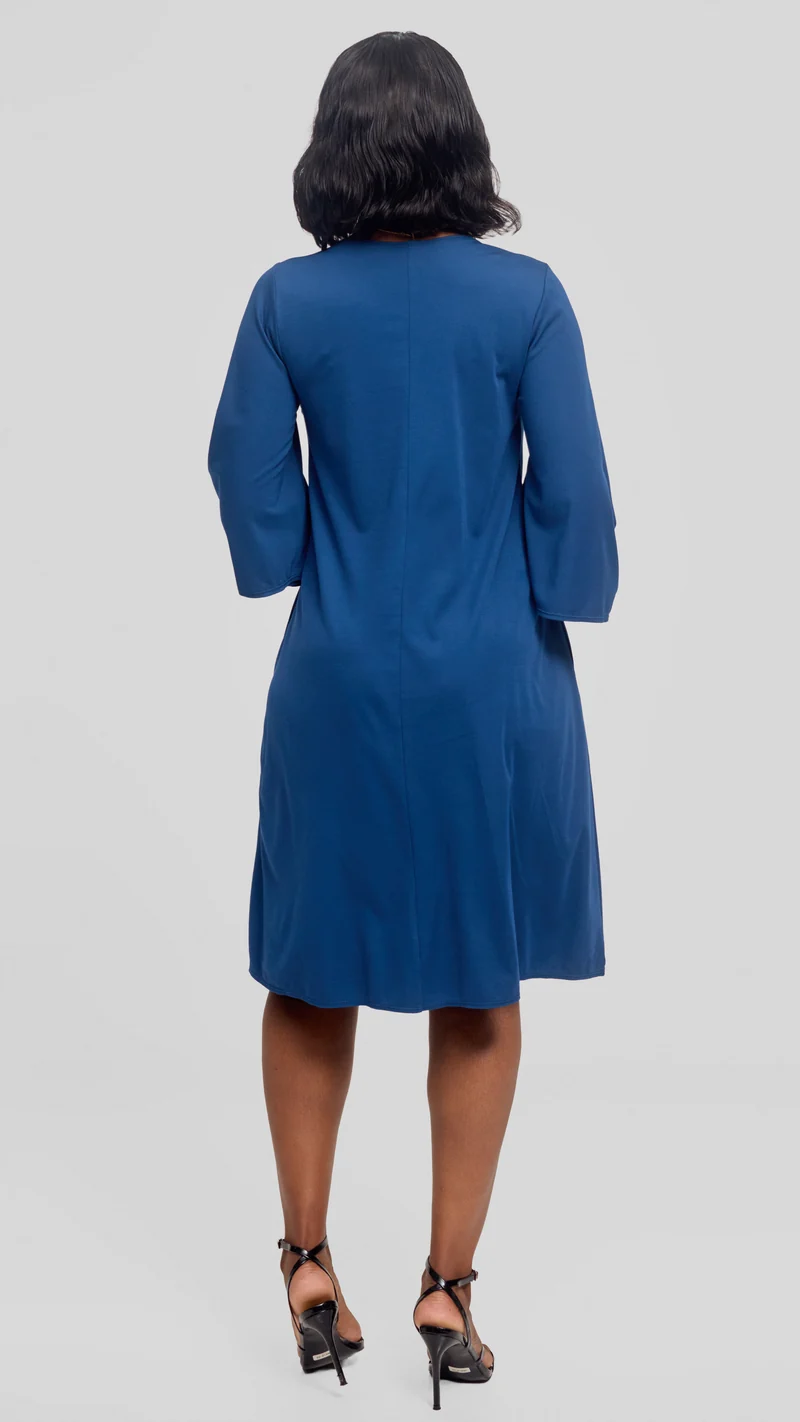 Vivo Flared Sleeve Dress in Ponte - Dark Teal