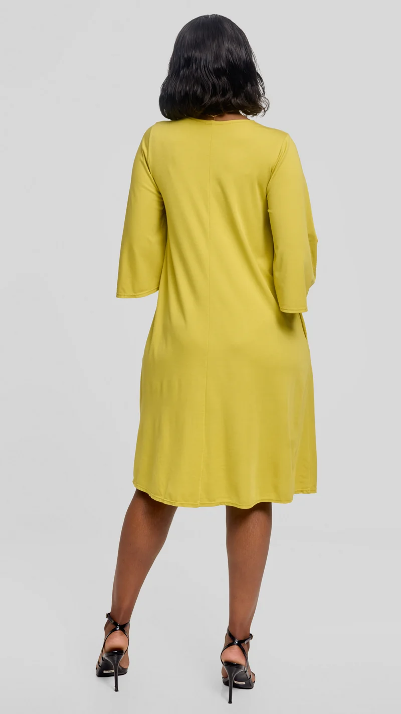 Vivo Flared Sleeve Dress in Ponte - Lime Green