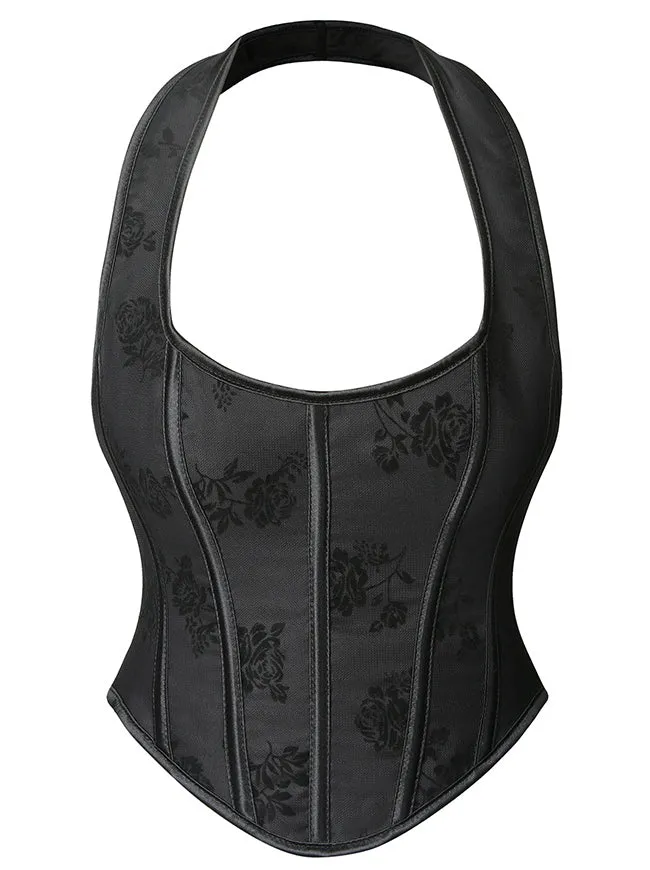 Vintage Korsett mit Schnürung, rückenfrei, mit Stäbchen, Neckholder-Top, Bustier, Bodyshaper