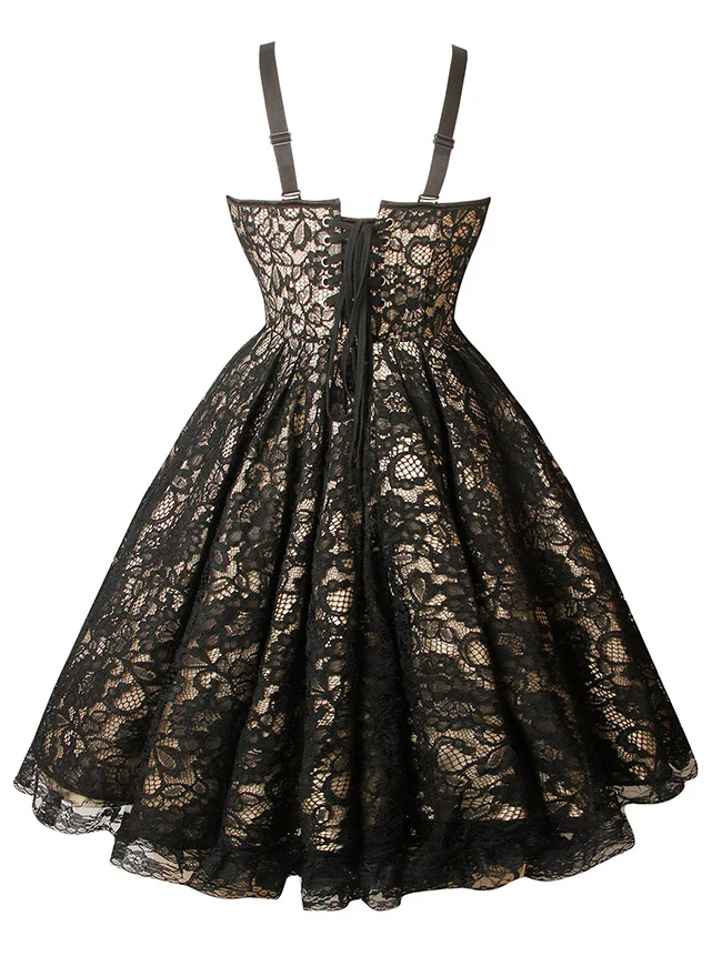 Gothic-Korsettkleid mit Spaghettiträgern, ärmellos, plissiert und Schnürung